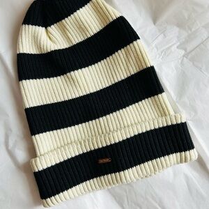 Free People Black and Cream Striped Knit Beanie